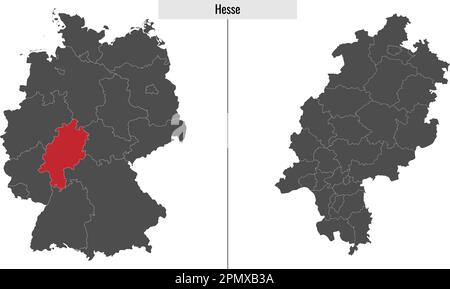 mappa dello stato di Hesse e posizione sulla mappa tedesca Illustrazione Vettoriale