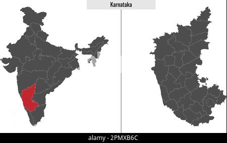 mappa dello stato dell'India di Karnataka e posizione sulla mappa indiana Illustrazione Vettoriale