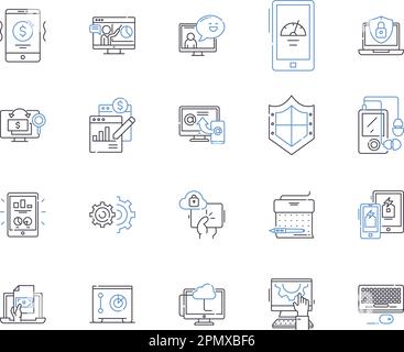 GADJETS e software delineano la collezione di icone. Gadget, Software, elettronica, tecnologia, computer, Telefoni, tablet vettoriali e concetti di illustrazione Illustrazione Vettoriale