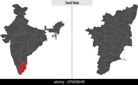 tamil Nadu è la mappa dello stato dell'India di Tamil Nadu Illustrazione Vettoriale