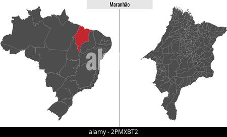 mappa dello stato di Maranhao del Brasile e posizione sulla mappa brasiliana Illustrazione Vettoriale