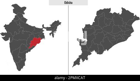 mappa dello stato dell'India di Odisha e posizione sulla mappa indiana Illustrazione Vettoriale