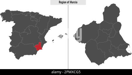 mappa della comunità autonoma di Murcia e posizione sulla mappa spagnola Illustrazione Vettoriale