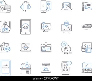 I prodotti elettronici delineano la collezione di icone. Elettronica, prodotti, gadget, dispositivi, appliance, Computer, vettore televisivo e illustrazione Illustrazione Vettoriale