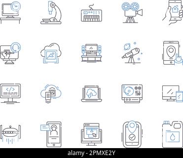 Appliance e dispositivi delineano la raccolta di icone. Apparecchio, dispositivo, frigorifero, lavatrice, forno, Forno a microonde, lavastoviglie e illustrazione Illustrazione Vettoriale