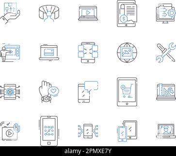 GADJETS e software delineano la collezione di icone. Gadget, Software, elettronica, tecnologia, computer, Telefoni, tablet vettoriali e concetti di illustrazione Illustrazione Vettoriale