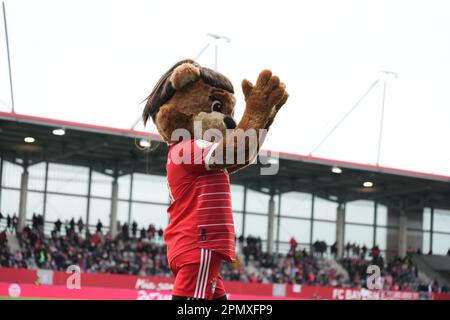 Monaco, Germania. 15th Apr, 2023. Monaco di Baviera, Germania, 14th 2023 aprile: Bayern Mascot durante la Semifinale di Pokal DFB tra il Bayern Monaco e VfL Wolfsburg a Monaco di Baviera, GERMANIA. (Julia Kneissl/SPP) Credit: SPP Sport Press Photo. /Alamy Live News Foto Stock