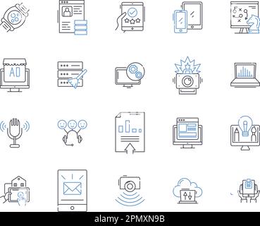 Information Technology delineare la raccolta di icone. IT, computing, software, networking, soluzioni, Sicurezza, automazione del vettore e concetto di illustrazione Illustrazione Vettoriale