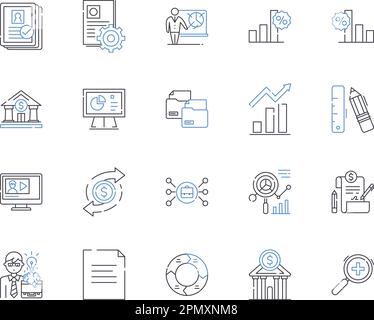 Business audit delineare la raccolta di icone. Audit, Business, Revisione, analisi, conformità, Contabilità, vettore di ispezione e set di concetti di illustrazione. Controllare Illustrazione Vettoriale