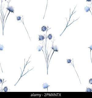 Modello senza cuciture con fili e ramoscelli selvatici. Illustrazione acquerello Foto Stock