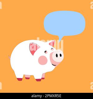 Piggy bank con bolla del discorso. Simpatica illustrazione vettoriale del cartone animato. Illustrazione Vettoriale