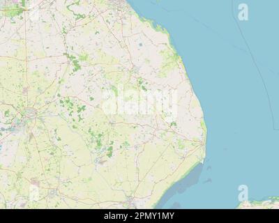 East Lindsey, distretto non metropolitano dell'Inghilterra - Gran Bretagna. Aprire la mappa stradale Foto Stock