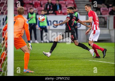 Herning, Danimarca. 14th, aprile 2023. Juninho (73) del FC Midtjylland visto durante il Superliga match del 3F tra FC Midtjylland e Aalborg Boldklub alla MCH Arena di Herning. (Photo credit: Gonzales Photo - Morten Kjaer). Foto Stock