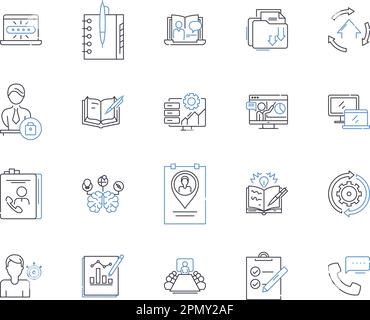 Business networking Outline raccolta di icone. Business, networking, contatti, lead, referral, partner, vettore di collaborazione e illustrazione Illustrazione Vettoriale