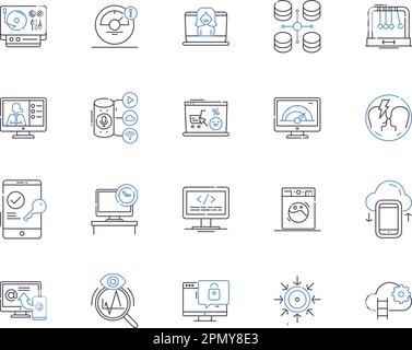 Appliance e computer delineano la raccolta di icone. Apparecchi, computer, frigoriferi, lavatrici, asciugatori, Lavastoviglie, microonde vettoriali e. Illustrazione Vettoriale