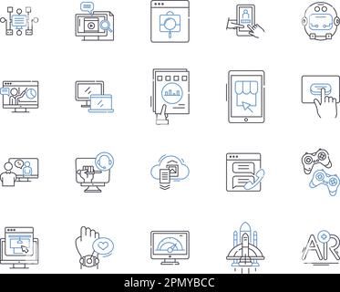 Information Technology delineare la raccolta di icone. IT, computing, software, networking, soluzioni, Sicurezza, automazione del vettore e concetto di illustrazione Illustrazione Vettoriale
