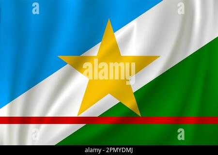 Bandiera di Roraima che ondeggia nel vento su fondo di seta. Stato Brasile Illustrazione Vettoriale