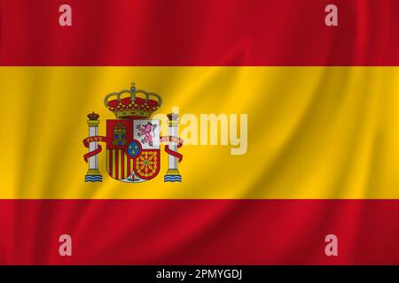 Bandiera di Spagna che ondeggia nel vento su fondo di seta Illustrazione Vettoriale
