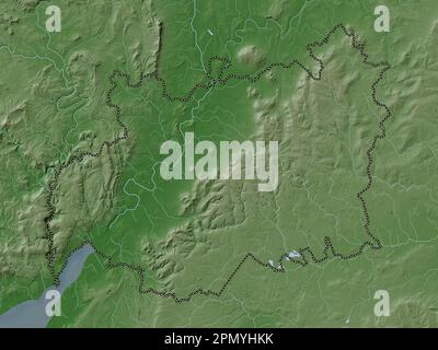 Gloucestershire, contea amministrativa dell'Inghilterra - Gran Bretagna. Mappa dell'altitudine colorata in stile wiki con laghi e fiumi Foto Stock