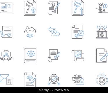 Legal business contorno icone raccolta. Legge, Affari, Legale, aziendale, Contratto, Contenzioso, vettore di accordo e set di concetti di illustrazione Illustrazione Vettoriale