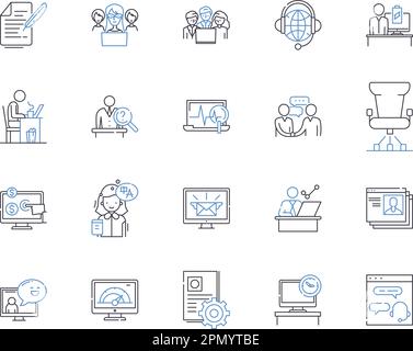 Flusso di lavoro e carriera delineare la raccolta di icone. carriera, flusso di lavoro, posti di lavoro, competenze, successo, progressione, vettore pathways e set di concetti di illustrazione Illustrazione Vettoriale