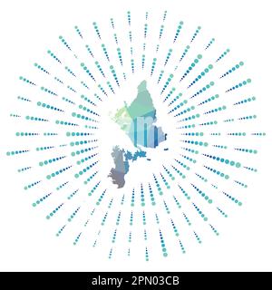 Forma di Siargao, raffica di sole poligonale. Mappa dell'isola con coloratissime razze. Illustrazione Siargao in digitale, tecnologia, internet, stile di rete. Illustrazione Vettoriale
