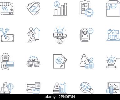 Commercio e profit contorno icone raccolta. Trading, profitto, Scambio, Commercio, affare, Investire, guadagna vettore e set di concetti di illustrazione Illustrazione Vettoriale