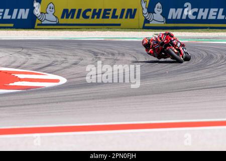 Le Americhe, Austin, Texas, Stati Uniti. 15th Apr, 2023. Francesco Bagnaia (1) con il Ducati Lenovo Team in azione Tissot Sprint al Red Bull Grand Prix delle Americhe, Circuit of the Americas, Austin, Texas. Mario Cantu/CSM/Alamy Live News Foto Stock