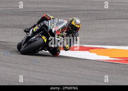 Le Americhe, Austin, Texas, Stati Uniti. 15th Apr, 2023. Marco Bezzecchi (72) con Mooney VR46 Racing Team in azione qualificandosi al Gran Premio della Red Bull delle Americhe, circuito delle Americhe, Austin, Texas. Mario Cantu/CSM/Alamy Live News Foto Stock