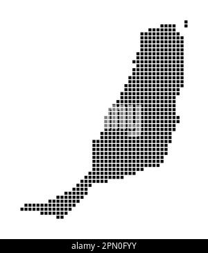 Mappa di Fuerteventura. Mappa di Fuerteventura in stile punteggiato. Bordi dell'isola riempiti di rettangoli per il vostro disegno. Illustrazione vettoriale. Illustrazione Vettoriale