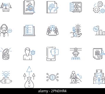 Finanza e ricavi delineano la raccolta di icone. finanza, entrate, contabilità, budget, previsioni, analisi finanziaria, vettore di segnalazione e. Illustrazione Vettoriale