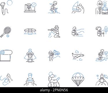 Giochi sportivi delineano la collezione di icone. World, Italiano, Sport, Palle, Calcio, Calcio, Calcio, Società, Calcio, vettore di hockey e set di concetto di illustrazione. Pallavolo Illustrazione Vettoriale