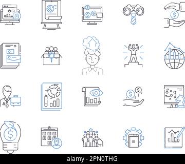 Work Effectiveness delineare la raccolta di icone. Efficienza, produttività, precisione, qualità, output, Competenza, vettore delle competenze e illustrazione Illustrazione Vettoriale