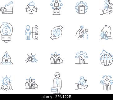 Raccolta di icone per la produttività del lavoro. Produttività, lavoro, efficienza, produzione, risultati, avanzamento, vettore di competenza e set di concetti di illustrazione Illustrazione Vettoriale