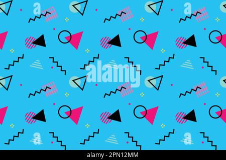 Modello di Memphis. Estate sfondo divertente. Colori corallo, blu, giallo. Modelli in stile Memphis. Astratto colorato sfondo divertente. Stile Hippster 80s-90s. Motivo divertente. Illustrazione vettoriale Illustrazione Vettoriale