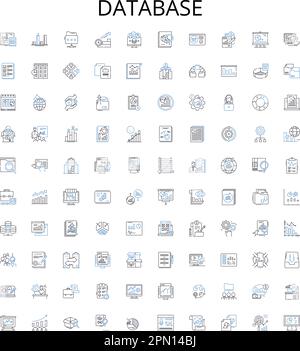 Raccolta di icone del profilo del database. Database, DBMS, RDBMS, SQL, Oracle, MongoDB, insieme di illustrazioni vettoriali cloud. Tabella, Indice, Query segni lineari Illustrazione Vettoriale