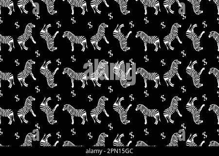 Motivo di stampa animale. Motivo senza cuciture con texture in pelle Zebra. Sfondo ripetuto per la stampa su tessuti, tessuti, arredamento per la casa, oggetti di design. Illustrazione vettoriale. Illustrazione Vettoriale