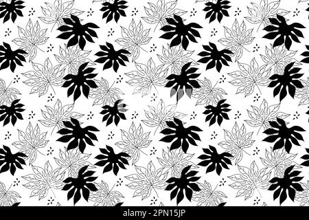 Silhouette nere di foglie tropicali, palme, alberi, fogliame, elementi di design della natura tropicale, immagini stilizzate e forme semplici per loghi e decorazioni naturali, illustrazioni vettoriali Illustrazione Vettoriale