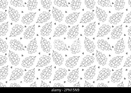 Sfondo floreale stilizzato senza fine. Motivo naturale senza cuciture, linee disegnate a mano con foglie bianche. Monocromatico, piante botaniche albero fogliame. Illustrazione vettoriale Illustrazione Vettoriale