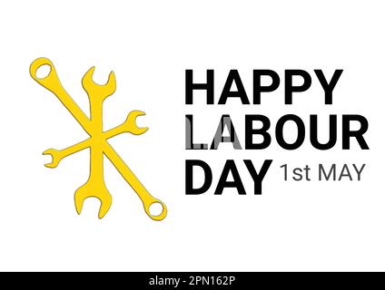 Buon concetto di festa del lavoro con chiave e testo su sfondo bianco. 1st maggio. Illustrazione vettoriale. Illustrazione Vettoriale