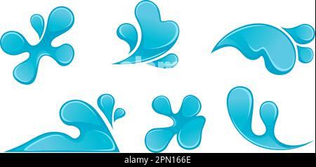 Spruzzi e gocce d'acqua, goccioline o vettori d'onda Illustrazione Vettoriale