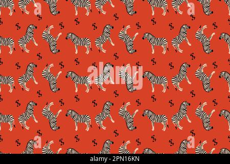 Motivo di stampa animale. Motivo senza cuciture con texture in pelle Zebra. Sfondo ripetuto per la stampa su tessuti, tessuti, arredamento per la casa, oggetti di design. Illustrazione vettoriale. Illustrazione Vettoriale