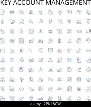 Gestione degli account chiave per delineare la raccolta di icone. Chiave, account, gestione, conservazione, strategie, Engagement, Set di illustrazioni vettore principale. Servizi Illustrazione Vettoriale