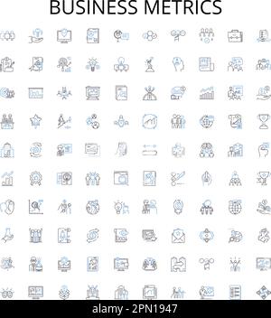 Le metriche aziendali delineano la raccolta di icone. Fatturato, profitto, costo, efficienza, domanda, Set di illustrazioni vettoriali qualità, prezzi. Produzione Illustrazione Vettoriale