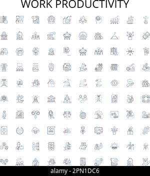 Raccolta di icone per la produttività del lavoro. Produttività, lavoro, efficienza, produzione, risultati, avanzamento, set di illustrazioni del vettore di competenza. abilità Illustrazione Vettoriale