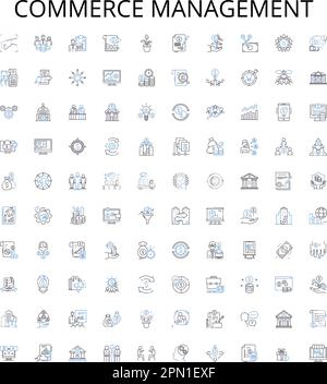 Gestione commerciale delineare la raccolta di icone. Commercio, gestione, e-commerce, commercio, vendita al dettaglio, Set di illustrazioni vettoriali per marketing e analisi. Alimentazione Illustrazione Vettoriale