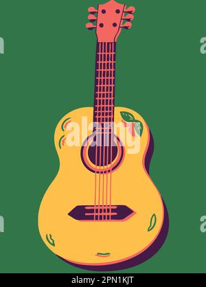 strumento musicale per chitarra gialla, illustrazione vettoriale minimalista Illustrazione Vettoriale