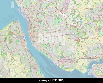 Liverpool, contea amministrativa dell'Inghilterra - Gran Bretagna. Aprire la mappa stradale Foto Stock