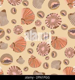 Motivo vettoriale senza cuciture Seashell color arancione pastello Illustrazione Vettoriale