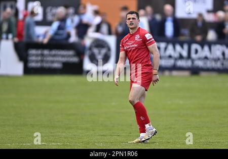 Bedford, Regno Unito. 15th Apr, 2023. Campionato di rugby RFU. Bedford Blues V Jersey Reds. Campo da rugby Bedford Blues. Bedford. Russell Bennett (Jersey) durante la partita di rugby del Bedford Blues V Jersey Reds RFU Championship. Credit: Sport in Pictures/Alamy Live News Foto Stock